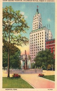 Vintage Postcard 1930's Court Square Fountain Columbian Mutual Tower Memphis TN