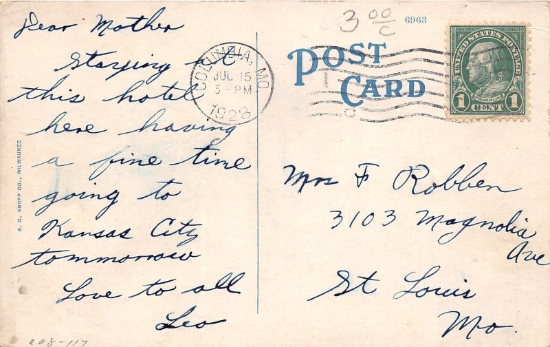 J39/ Columbia Missouri Postcard c1920s Daniel Boone Tavern Hotel  173