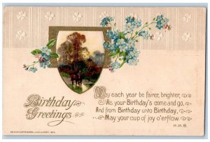 John Winsch Signed Postcard Birthday Greetings Flowers Forest Scene Embossed