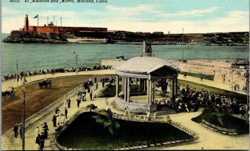 Vtg Havana Cuba El Malecon Esplanade and Morro Castle 1910s Postcard