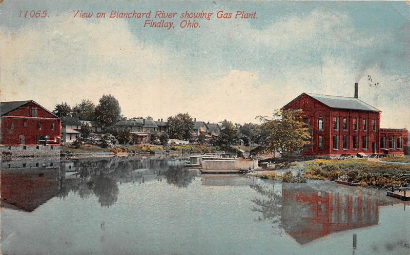 F12/ Findlay Ohio Postcard c1910 Blanchard River Gas Plant