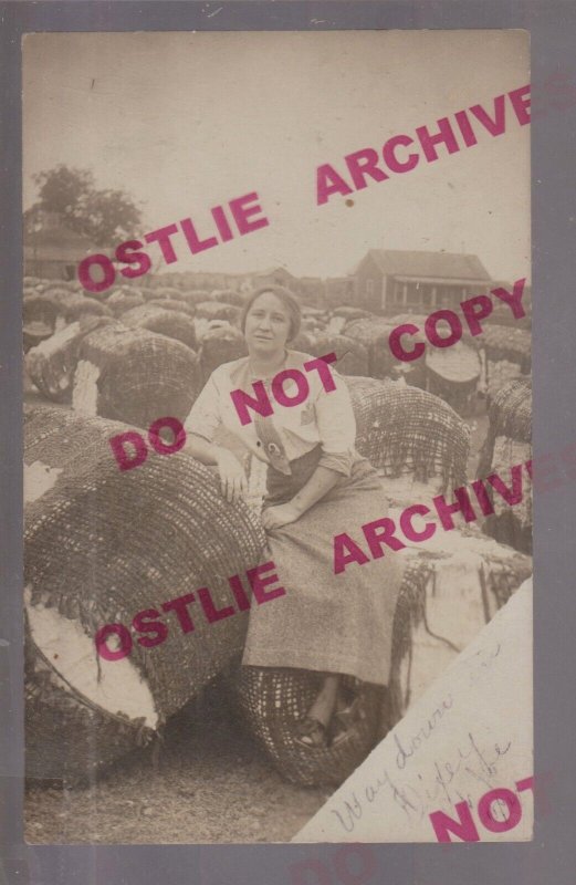 St. Jo TEXAS RPPC c1910 COTTON GIN Compress WOMAN & BALES Way Down in Dixie
