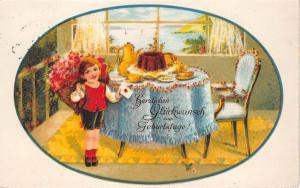 BG14692 child with flower festive table   geburtstag birthday  germany