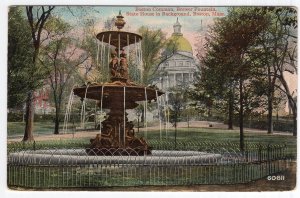 Boston, Mass, Boston Common, Brewer Fountain, State House in Background