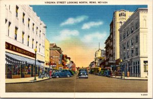 Linen Postcard Virginia Street Looking North in Reno, Nevada