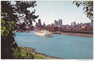 MONTREAL, Quebec, Canada, 1940-1960's; View Of Harbour And Skyline, Steam Ship