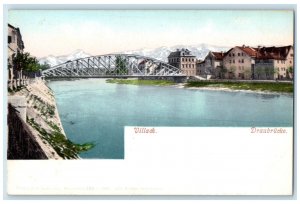 c1905 Villach Drau Bridge Bahnhof Street Austria Antique Unposted Postcard