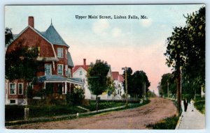 LISBON FALLS, Maine ME ~ UPPER MAIN STREET 1910s Androscoggin County Postcard