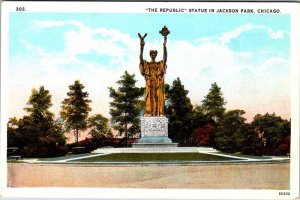 Postcard MONUMENT SCENE Chicago Illinois IL AO2484