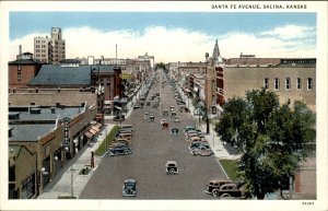 Salina Kansas Santa Fe Avenue Birdseye View c1930-50s Vintage Postcard