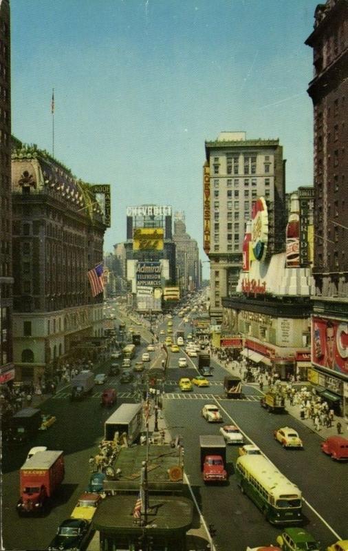 NEW YORK N.Y. Times Square Car Bus Truck Pepsi Cola Sign 1959 Stamp