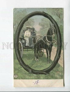 472035 ALPHABET Letter O Fashion Lady HORSE Carriage Vintage postcard