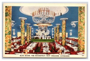 Blue Room Roosevelt Hotel New Orleans LA Louisiana LA Linen Postcard Y1