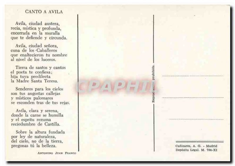 Postcard Modern Canto Avila Antonino Juan Franco