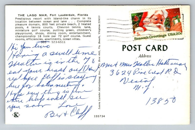 The Lago Mar   Fort Lauderdale  Florida    Postcard