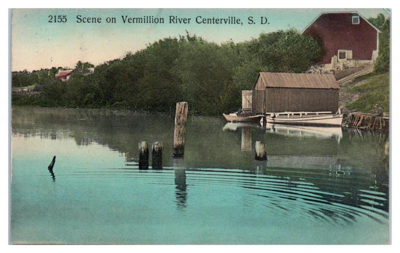 1911 Scene on Vermillion River, Centerville, SD Hand-Colored Postcard