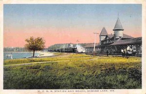 M C Railroad Station Train Depot Beach Sebago Lake Maine 1910c postcard