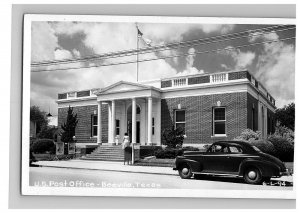 1950 Postcard Rppc U S Post Office Beeville Texas Kodak Lets Go Navy Sign Car