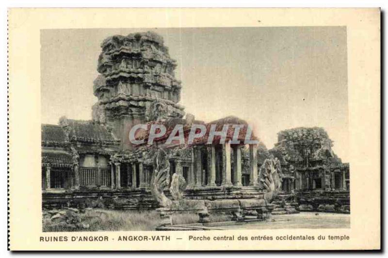 Postcard Ancient Cambodia Ruins of Angkor Vath Porch central western temple e...