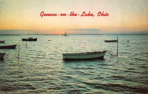 GENEVA-ON-THE-LAKE, Ohio OH ~ SMALL BOATS At ANCHOR Sunset View VINTAGE Postcard