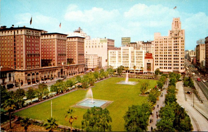 California Los Angeles Pershing Square Showing Biltmore Hotel