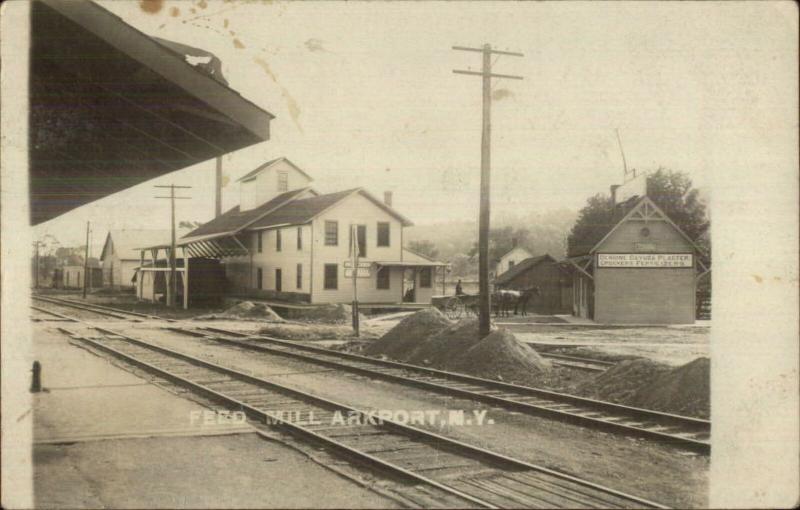 Arkport Steuben Cty NY Feed Mill RR Train Station? c1910 Real Photo Postcard