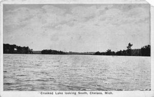 Chelsea Michigan~Crooked Lake Looking South~Calm Waters~1920s Blue Sky Pc