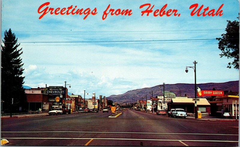 Vtg Herber Utah Street View Old Cars Dairy Queen Chevrolet 1960s Postcard