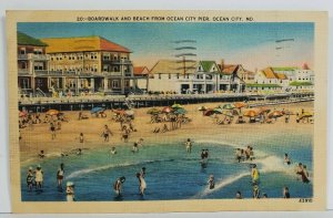 Ocean City Md Boardwalk and Beach from Pier Vintage to Enola Pa Postcard O9