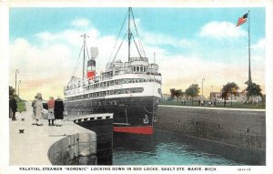 SAULT STE MARIE, MI Michigan  STEAMER SHIP NORONIC~Soo Locks  c1920's Postcard