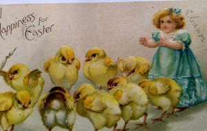 Easter Postcard Baby Chicks Little Girl Germany Embossed Unused Vintage 1908