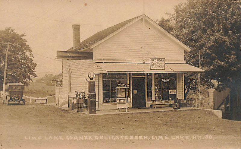 Lime Lake NY Gas Station Popcorn Wagon Real Photo Postcard