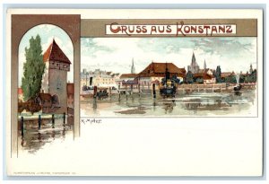 c1950's Ship Sailing Greetings from Konstanz Germany Vintage Postcard