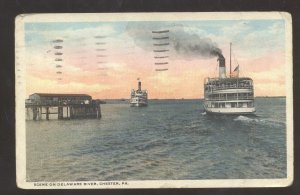 CHESTER PENNSYLVANIA PA. SCENE ON DELAWARE RIVER GBOATS VINTAGE POSTCARD