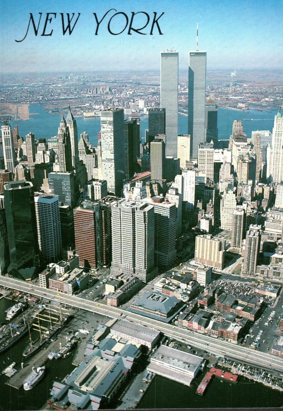 Spectacular Aerial View of Financial Dist.  Iconic Twin Towers NYC, NY Postcard