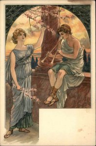Mythology Classical Art Grecian Man and Woman in Togas c1910 Vintage Postcard