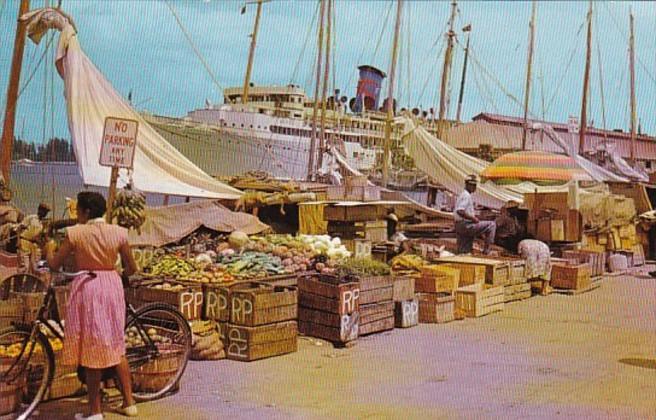 Bahamas Nassau Water Front Market With Cruise Ship In Background