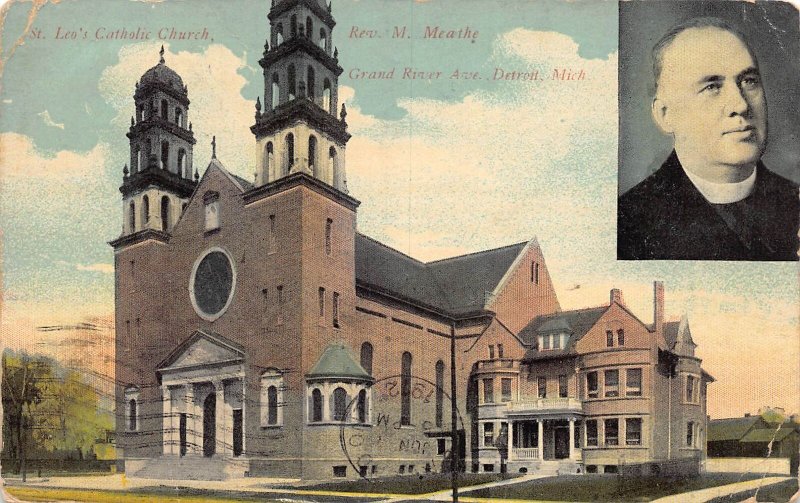J88/ Detroit Michigan Postcard c1910 St Leo's Catholic Church 377