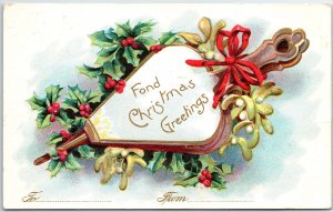 VINTAGE POSTCARD FOND CHRISTMAS GREETINGS HAND MIRROR MAILED OAKLAND CAL 1908