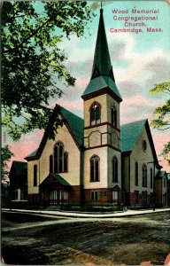 Dissolved Wood Memorial Congregational Church Cambridge MA UNP DB Postcard E1