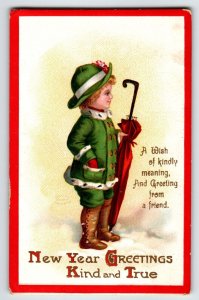 Christmas Postcard Ellen Clapsaddle Girl Umbrella 1211 Germany 1912 Embossed