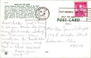 Boat Niagara Falls Postcard 1965 Canceled PM Note Tourist WOB 4c Stamp VTG PM