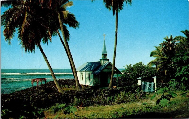 Blue Church St Peters Sea Kahaluu Beach Kona Hawaii HI Postcard Unposted Vintage 