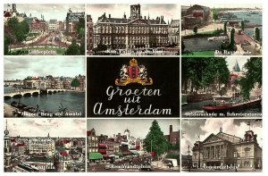 Greetings from Amsterdam Groeten uit Amsterdam Multi-view Postcard Postted 1957