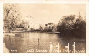 Ames Iowa~Iowa State College-University~Lake Laverne~Swans in Water~1944 RPPC