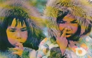 Alaska Eskimo Children Dressed In Trimmed Parkas