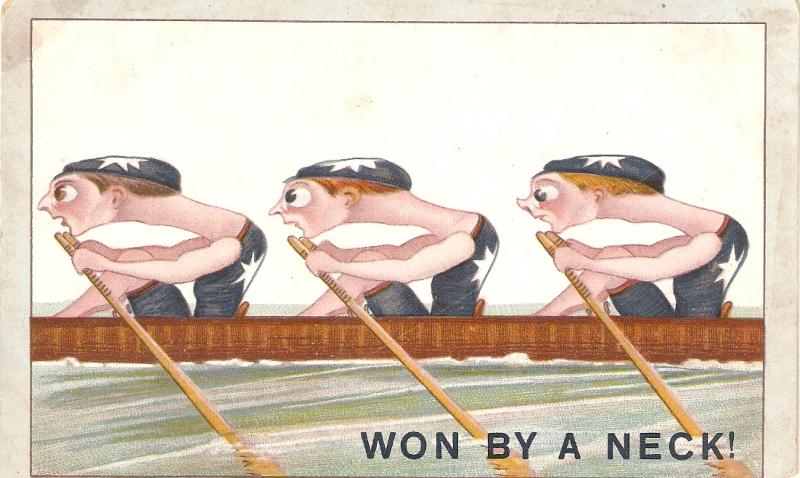 Won by a neck Humorous antique  English postcard