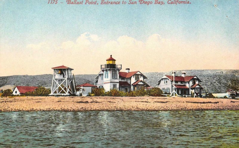 Ballast Point, San Diego Bay, California Lighthouse c1910s Vintage Postcard