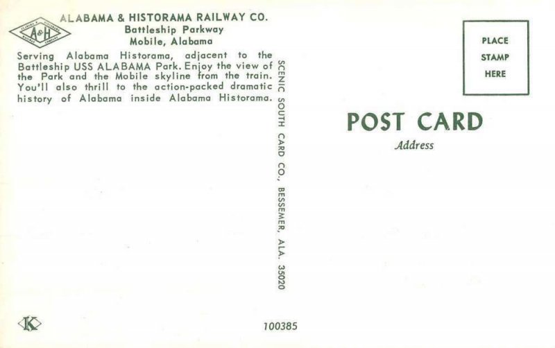 Mobile Alabama Historama Railway Co Battleship Pkwy Vintage Postcard KK144