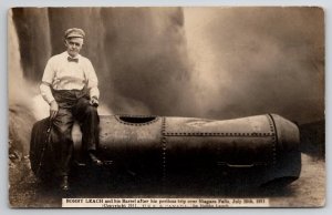 Niagara Falls Daredevil Bobby And His Barrel After The Plunge RPPC Postcard N24